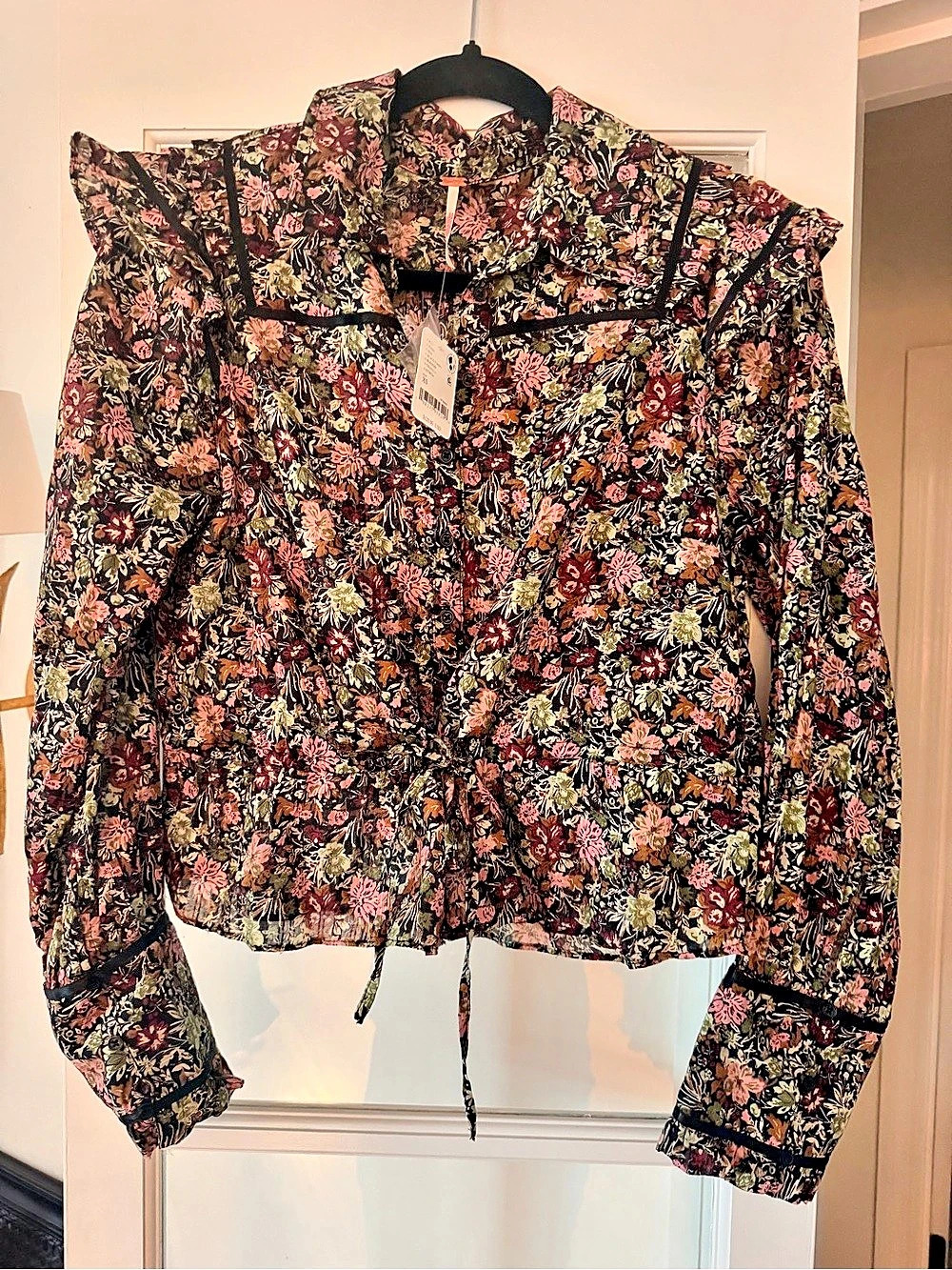 Free People Floral Blouse in Black & Pink Size XS NWT